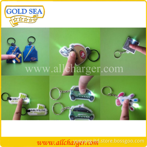 Mini key chain led light soft pvc for gift custimized logo print and shape